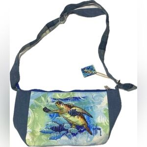Guy Harvey Tropical Sea Turtle Animal Ocean Canvas Purse Bag Trendy Vintage